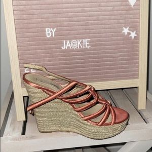H by halston Penelope wedge, size 8, color, Coral satin espadrille heel.